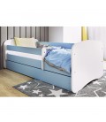 Lit enfant bleu sans motif avec tiroir avec matelas 80x180cm - 