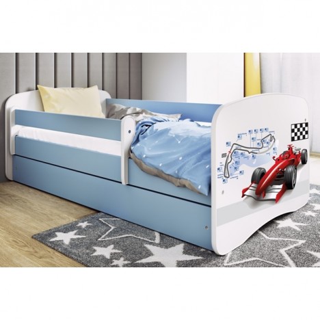 Lit enfant bleu circuit formule 1 avec tiroir avec matelas 80x180cm - 