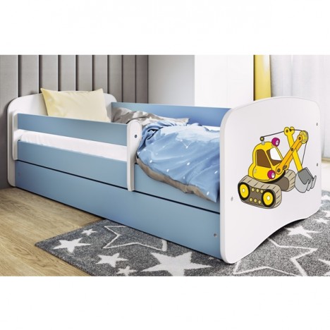 Lit enfant tractopelle chantier bleue avec tiroir avec matelas 80x180cm - 