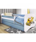 Lit enfant tractopelle chantier bleue avec tiroir avec matelas 80x180cm - 