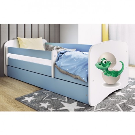 Lit enfant bleu bébé dino avec tiroir avec matelas 80x180cm - 