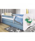 Lit enfant bleu bébé dino avec tiroir avec matelas 80x180cm - 
