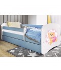 Lit enfant nounours bleu papillons avec tiroir avec matelas 80x180cm - 