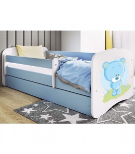 Lit enfant bleu teddybear bleu avec matelas et rangement 80x180cm
