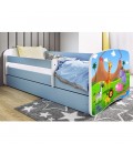 Lit enfant bleu safari savane avec tiroir et matelas 80x180cm - 
