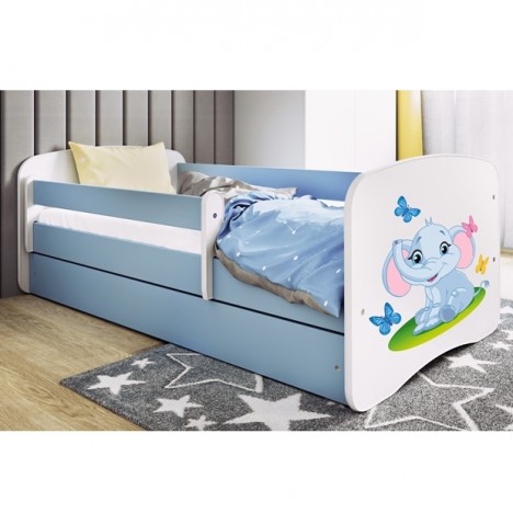Lit enfant bébé éléphant bleu avec tiroir avec matelas 80x180cm - 