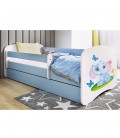 Lit enfant bébé éléphant bleu avec tiroir avec matelas 80x180cm - 