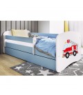 Lit enfant bleu camion pompiers avec tiroir avec matelas 80x180cm - 