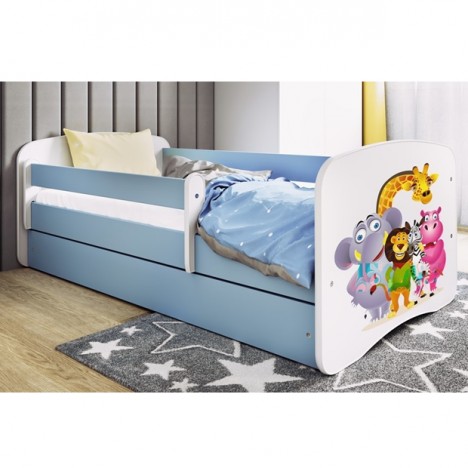 Lit enfant bleu zoo avec tiroir avec matelas 80x180cm - 
