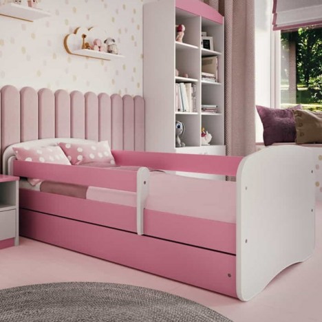 Lit enfant rose sans motif avec tiroir avec matelas 80x180cm - 