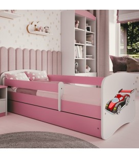 Lit enfant circuit formule 1 rose avec tiroir et matelas 80x180cm