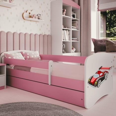 Lit enfant circuit formule 1 rose avec tiroir avec matelas 80x180cm - 