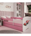 Lit enfant circuit formule 1 rose avec tiroir avec matelas 80x180cm - 