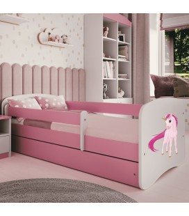 Lit enfant licorne rose avec tiroir et matelas 80x180cm