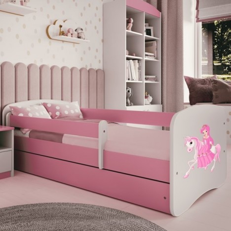 Lit enfant rose princesse sur cheval avec tiroir avec matelas 80x180cm - 