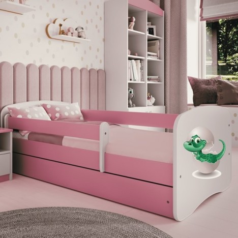 Lit enfant rose bébé dino avec tiroir avec matelas 80x180cm - 