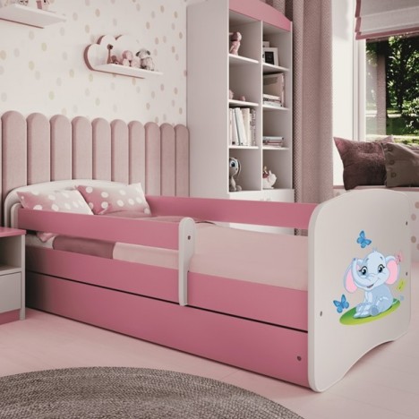 Lit enfant bébé éléphant rose avec tiroir avec matelas 80x180cm - 