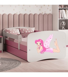 Lit enfant fée rose avec ailes avec tiroir et matelas 80x180cm
