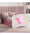 Lit enfant fée rose avec ailes avec tiroir avec matelas 80x180cm - 