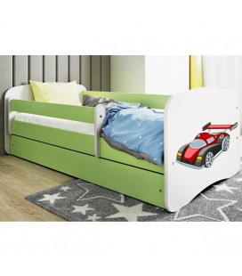 Lit enfant voiture de course verte avec tiroir et matelas 80x180cm