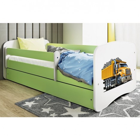Lit enfant camion vert avec tiroir et matelas 80x180cm - 