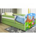 Lit enfant safari savane vert avec tiroir et matelas 80x180cm - 