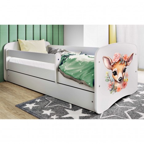 Lit enfant bambi blanc avec tiroir avec matelas 80x180cm - 