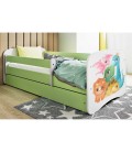Lit enfant petits dinosaures verts avec tiroir et matelas 80x180cm - 
