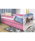 Lit enfant cheval au galop rose avec tiroir avec matelas 80x180cm - 