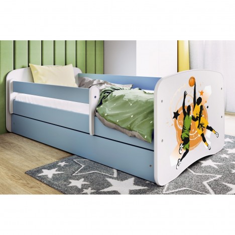 Lit enfant sport basketball bleu avec tiroir avec matelas 80x180cm - 
