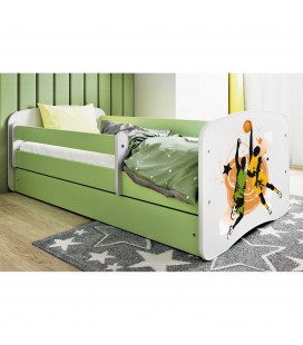 Lit enfant sport basketball vert avec tiroir et matelas 80x180cm