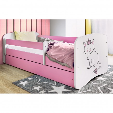 Lit enfant chat rose avec tiroir avec matelas 80x180cm - 