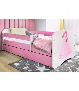 Lit enfant rose princesse avec tiroir et matelas 80x180cm