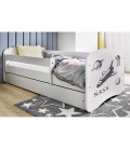 Lit enfant espace NASA blanc avec tiroir et matelas 80x180cm - 