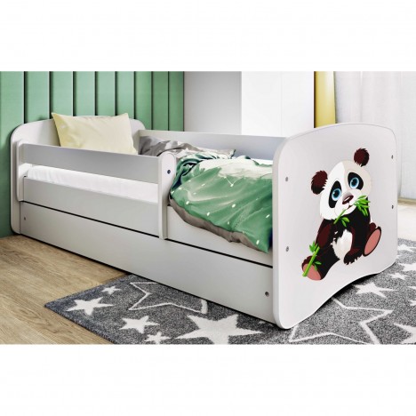 Lit enfant panda blanc 2 avec tiroir avec matelas 80x180cm - 