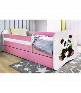 Lit enfant panda rose 2 avec tiroir et matelas 80x180cm