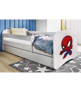 Lit enfant spiderman blanc avec tiroir et matelas 80x180cm