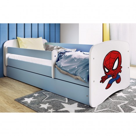 Lit enfant bleu spiderman avec tiroir avec matelas 80x180cm - 