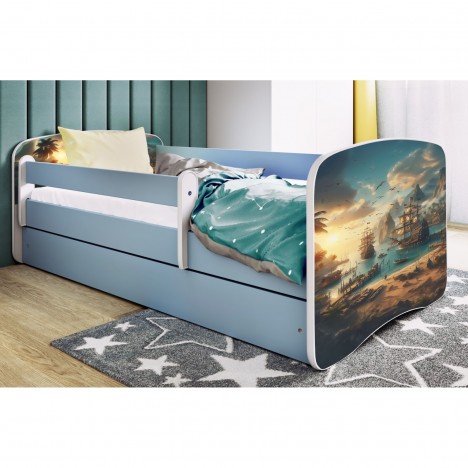 Lit enfant Baie des pirates bleu avec tiroir et matelas 80x180cm - 