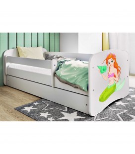 Lit enfant sirène blanc avec matelas et tiroir 80x180cm
