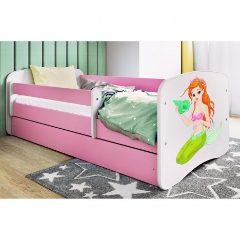 Lit enfant sirène rose avec tiroir avec matelas 80x180cm - 