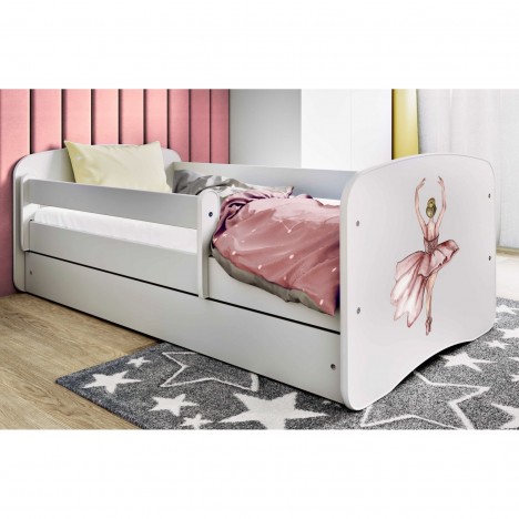 Lit enfant danseuse blanche avec tiroir avec matelas 80x180cm - 