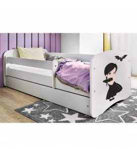 Lit enfant blanc Mercredi Famille Addams avec tiroir et matelas 80x180cm
