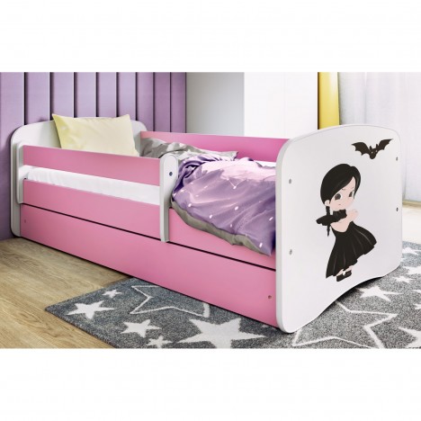 Lit enfant rose Mercredi Famille Adams avec tiroir et matelas 80x180cm - 