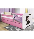 Lit enfant rose Mercredi Famille Adams avec tiroir et matelas 80x180cm - 