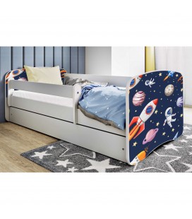Lit enfant cosmos galaxie blanc avec tiroir et matelas 80x180cm