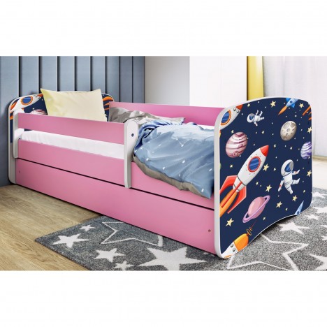 Lit enfant cosmos galaxie rose avec tiroir et matelas 80x180cm - 