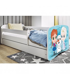 Lit enfant blanc Reine des neiges avec tiroir et matelas 70x140cm