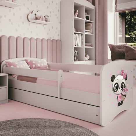 Lit enfant panda blanc avec tiroir et matelas 70x140cm - 