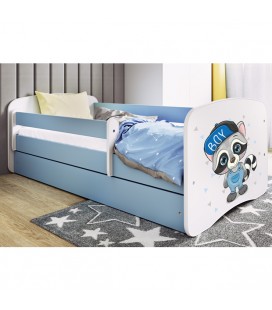 Lit enfant raton laveur bleu avec tiroir et matelas 70x140cm